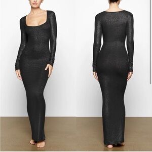 SKIMS Soft Lounge Long Sleeve Square Neck Dress Onyx Foil Size Large
